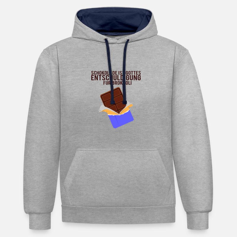 Le chocolat est l'excuse de Dieu pour le brocoli - Sweat à capuche contrasté - gris chiné/bleu marine