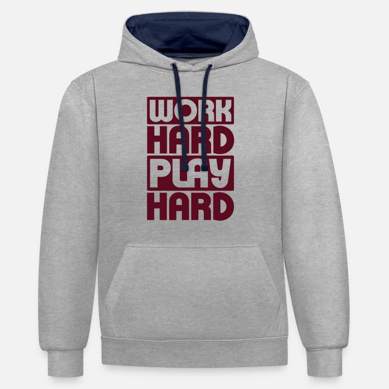 Work Hard Play Hard - Kontrast-Hoodie - Grau meliert/Navy
