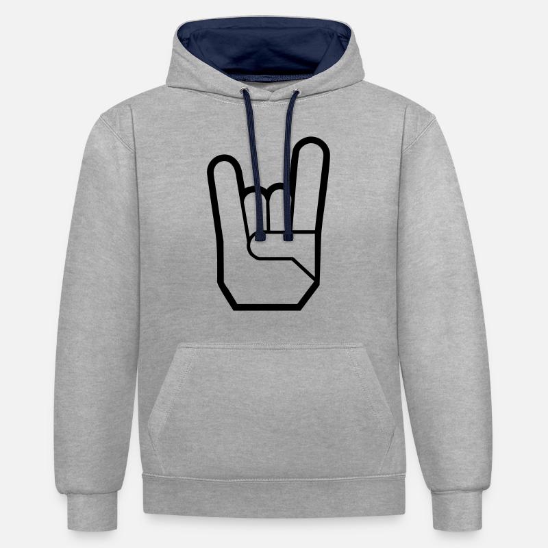 Rock Hand Pommesgabel Devilhand - Kontrast-Hoodie - Grau meliert/Navy