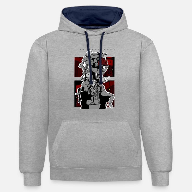 Säule oder Piep - Kontrast-Hoodie - Grau meliert/Navy