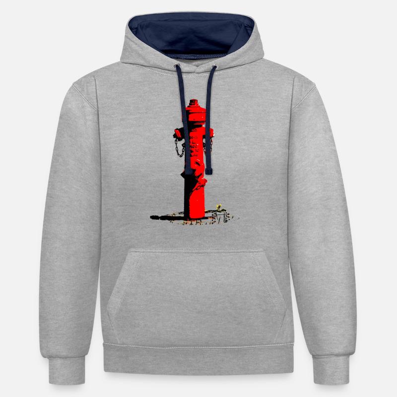 Roter Feuerhydrant / Fire Hydrant (DDP) - Kontrast-Hoodie - Grau meliert/Navy