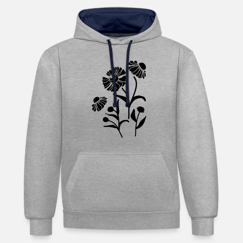 Hélénium floral - Sweat à capuche contrasté - gris chiné/bleu marine