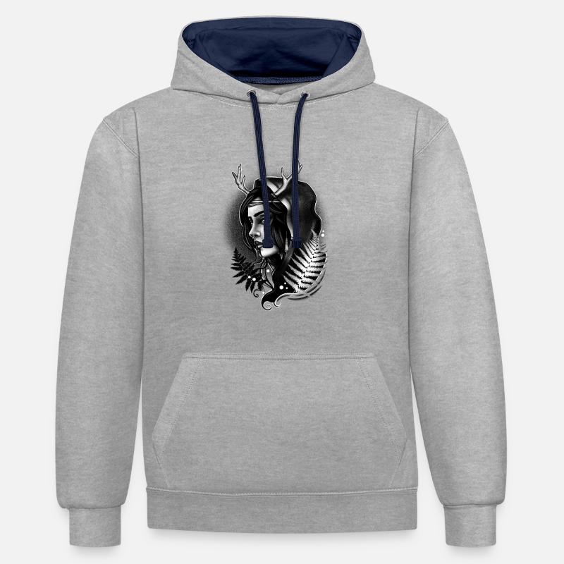 Déesse slave - Sweat à capuche contrasté - gris chiné/bleu marine