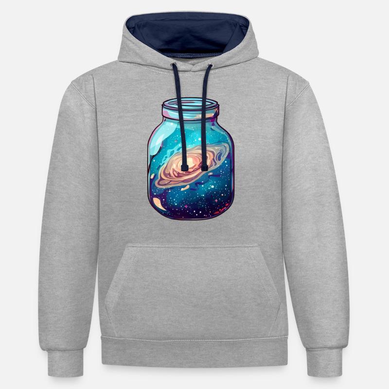 Espace dans un bocal - Sweat à capuche contrasté - gris chiné/bleu marine