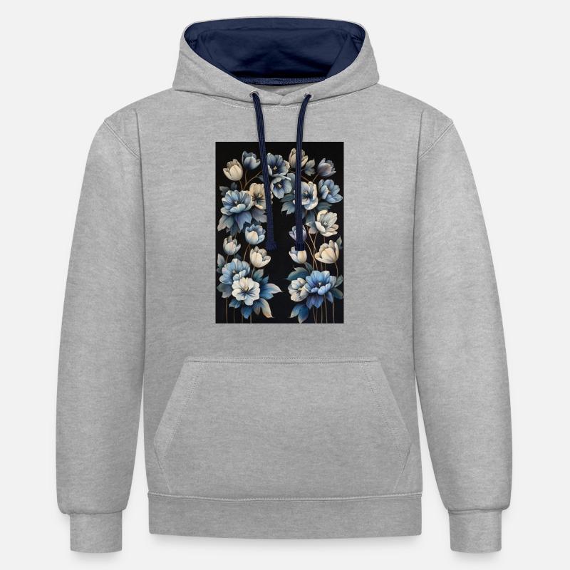 Affiche Fleurs Bleues 5 - Sweat à capuche contrasté - gris chiné/bleu marine