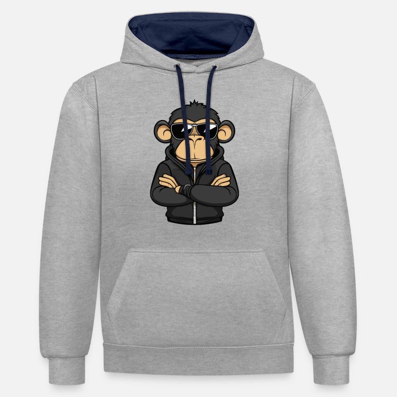 Affe Comic - Kontrast-Hoodie - Grau meliert/Navy