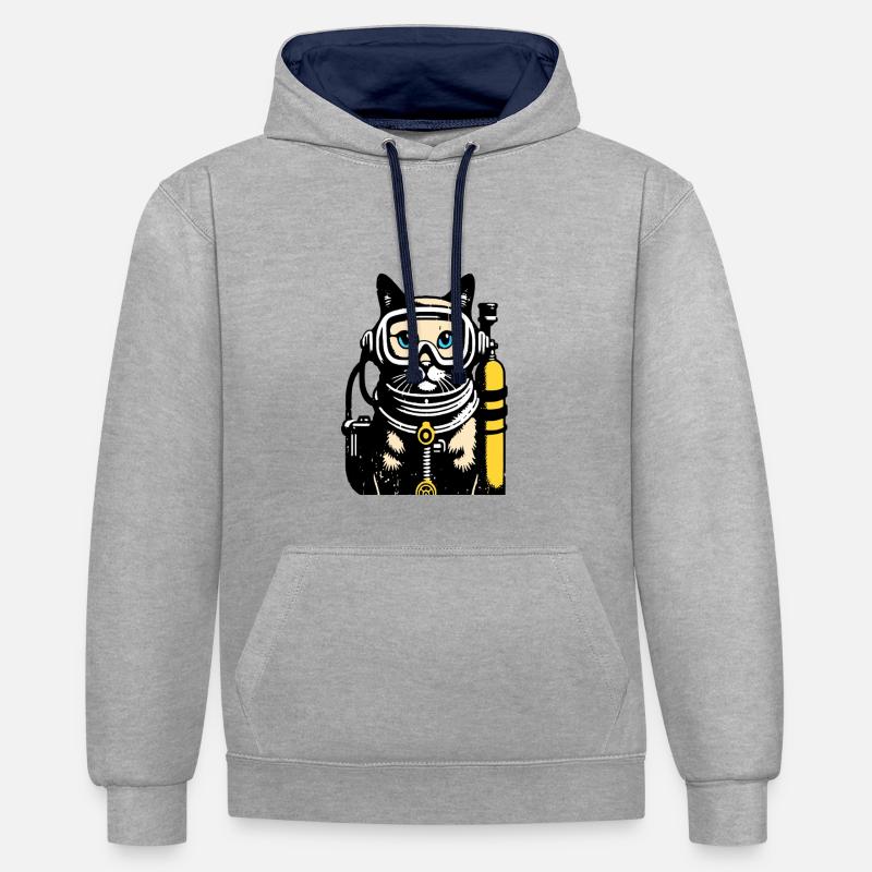 Plongée Cat Diver - Sweat à capuche contrasté - gris chiné/bleu marine
