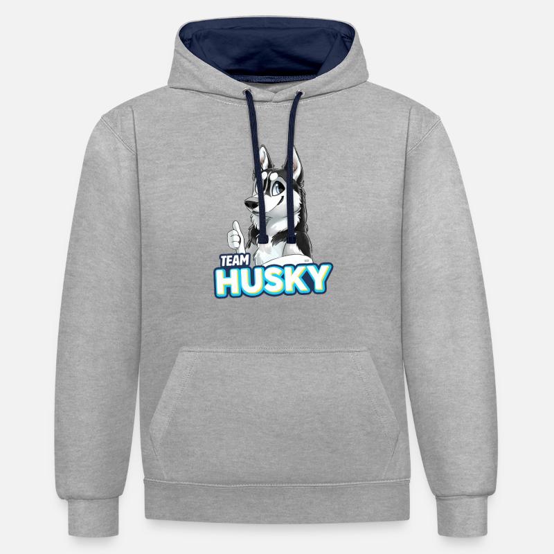 TEAM Husky - Noir - Sweat à capuche contrasté - gris chiné/bleu marine