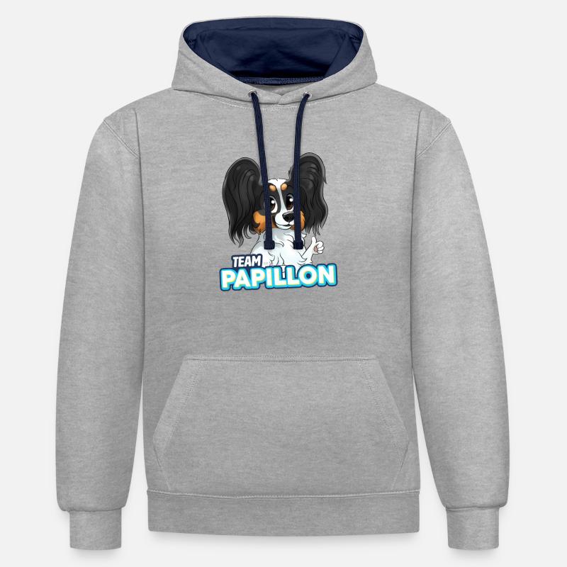 TEAM Papillon - Noir et Feu - Sweat à capuche contrasté - gris chiné/bleu marine