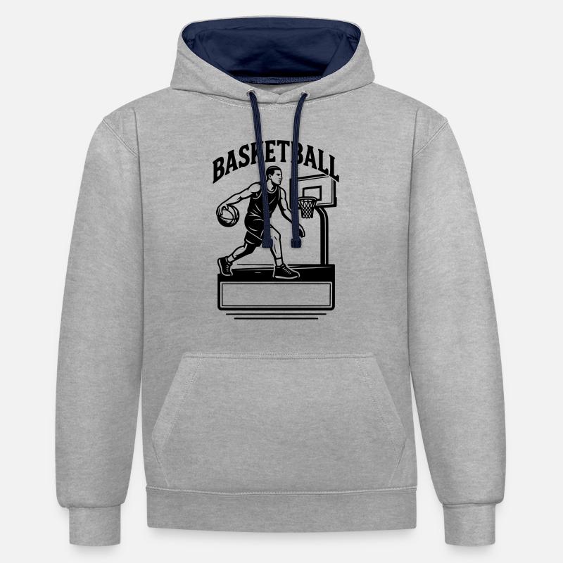 Basketteur - Nom prénom - Sweat à capuche contrasté - gris chiné/bleu marine