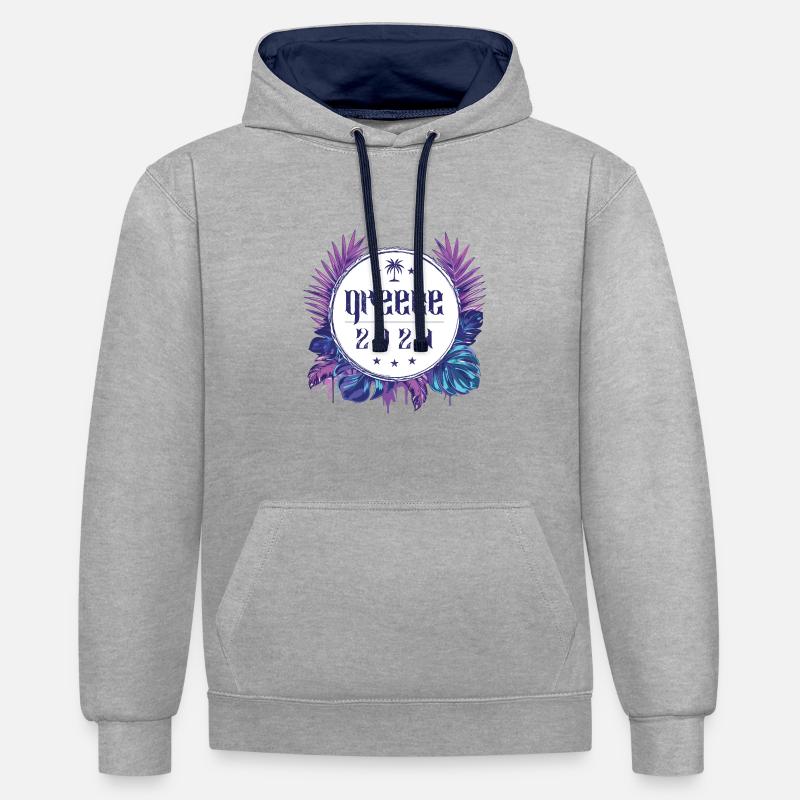 Grèce 2024 - Sweat à capuche contrasté - gris chiné/bleu marine
