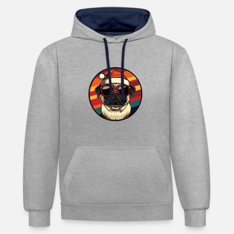 Carlin Chien Noël Cool - Sweat à capuche contrasté - gris chiné/bleu marine