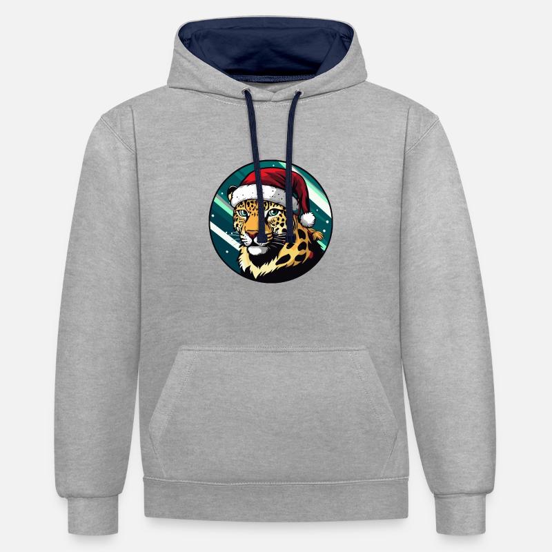 Noël Léopard Noël - Sweat à capuche contrasté - gris chiné/bleu marine
