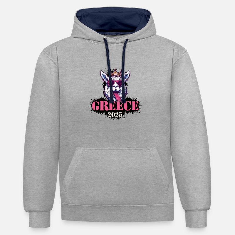 Grèce 2025 Alpaga - Sweat à capuche contrasté - gris chiné/bleu marine