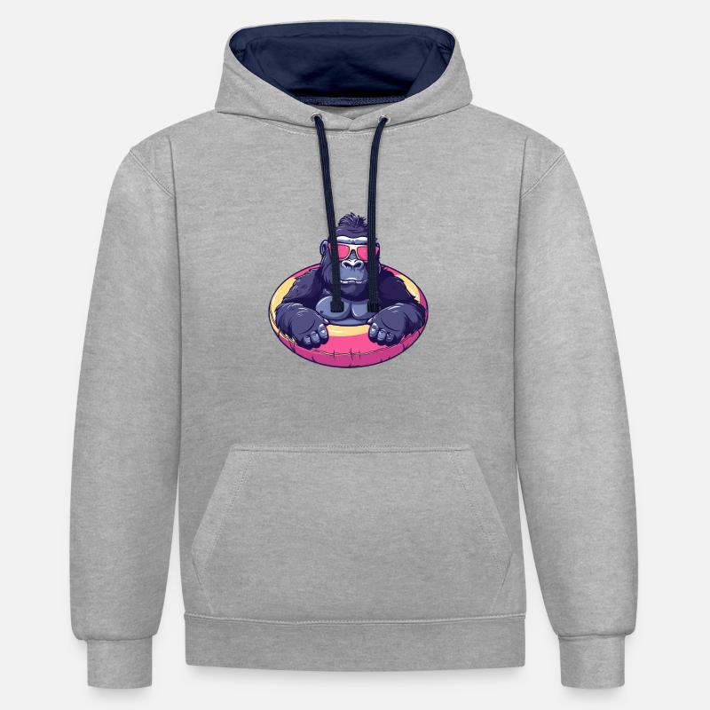 Gorilla Comic Cool - Kontrast-Hoodie - Grau meliert/Navy