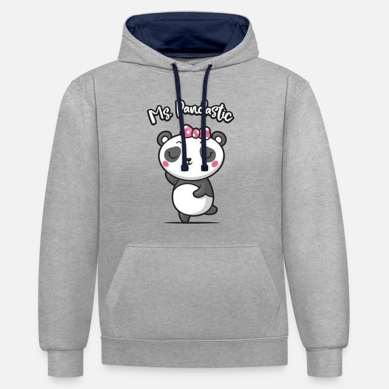 Mme Pandastic - Sweat à capuche contrasté - gris chiné/bleu marine