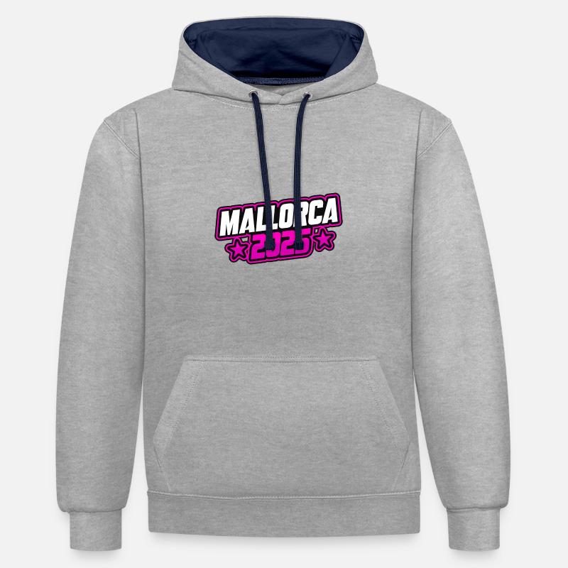 Majorque 2025 Spruch - Sweat à capuche contrasté - gris chiné/bleu marine