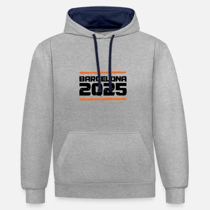 Vacances Barcelone 2025 - Sweat à capuche contrasté - gris chiné/bleu marine