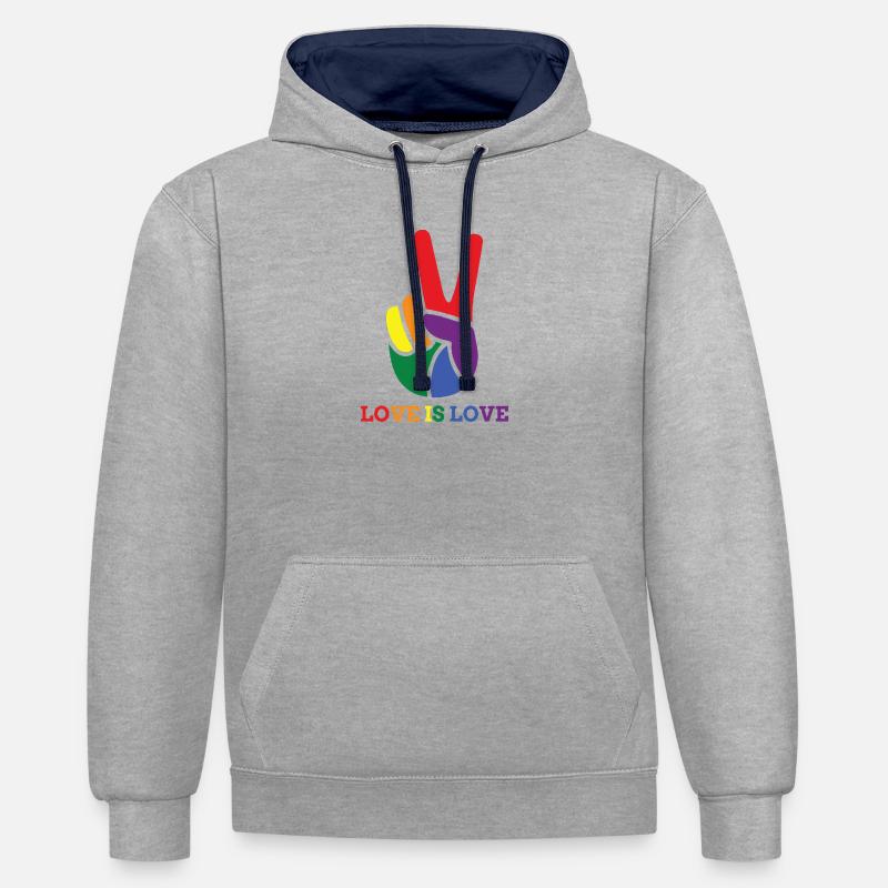 L'amour c'est l'amour - Sweat à capuche contrasté - gris chiné/bleu marine