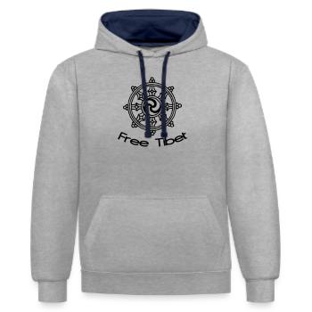 SPEER Tibet libre - Sweat à capuche contrasté - gris chiné/bleu marine - Devant - Liana (172cm) & Jaron (178cm)