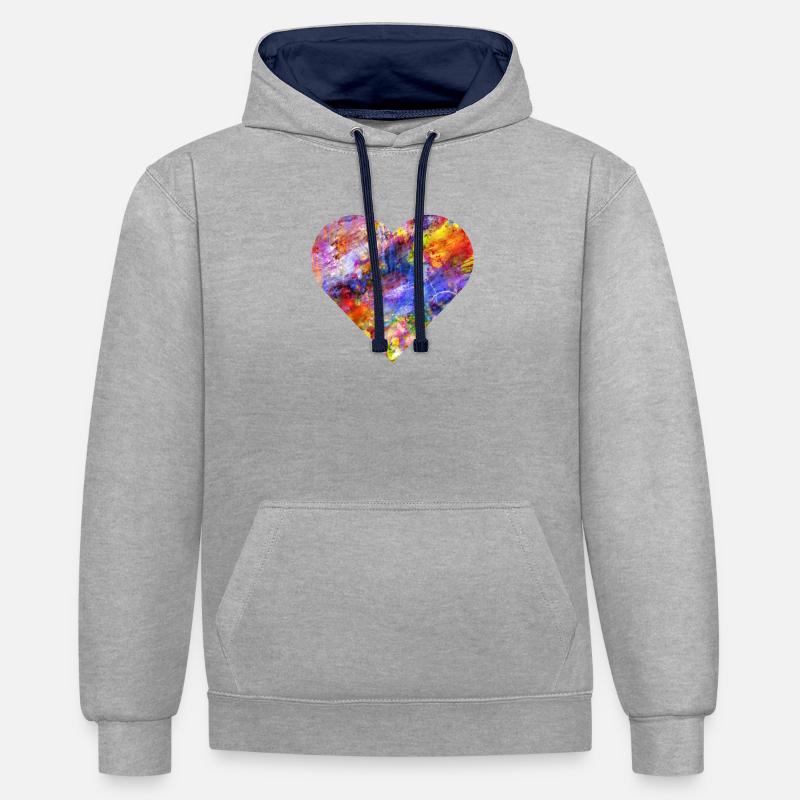 J’aime la couleur - Sweat à capuche contrasté - gris chiné/bleu marine