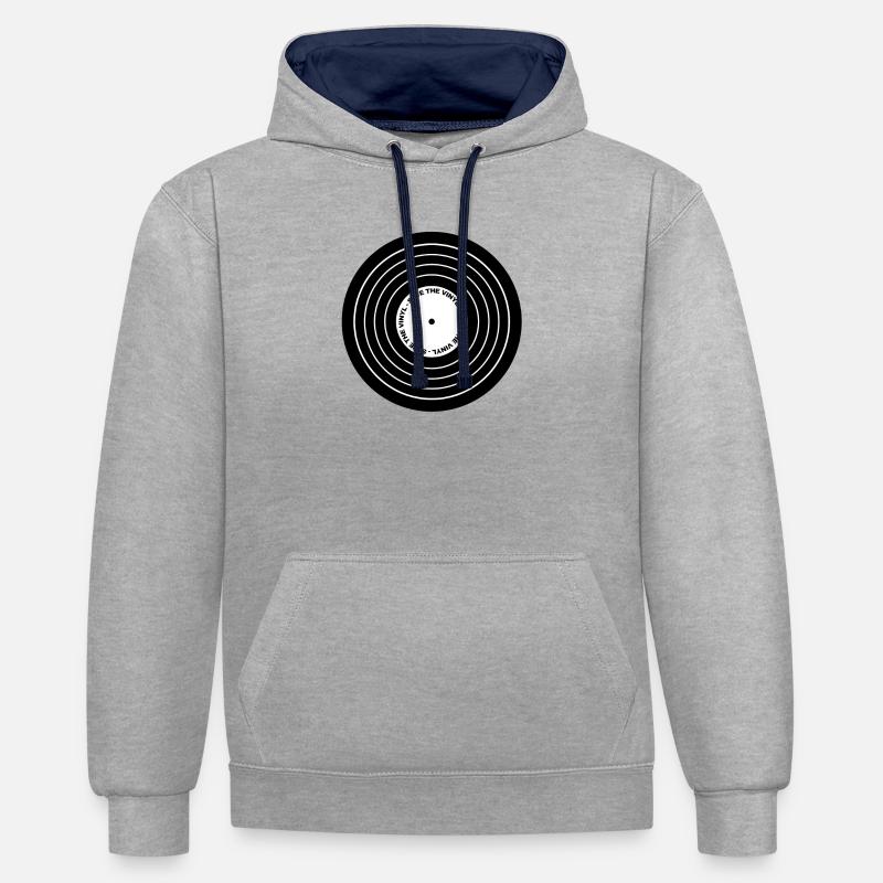 Vinyle DJ - Sweat à capuche contrasté - gris chiné/bleu marine