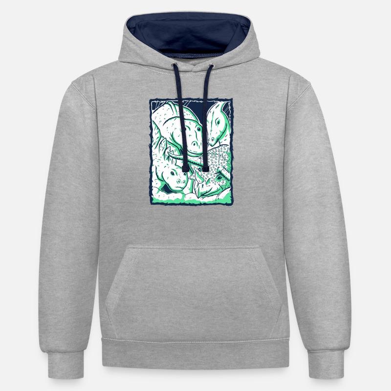 Portrait de l'équipe dinosaure - Sweat à capuche contrasté - gris chiné/bleu marine