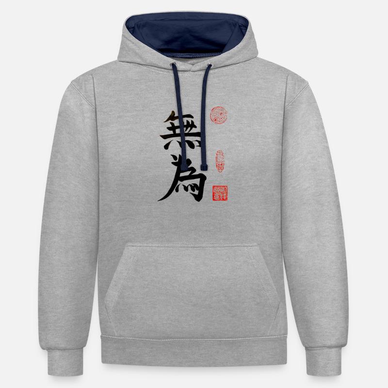 Wu Wei - Sweat à capuche contrasté - gris chiné/bleu marine