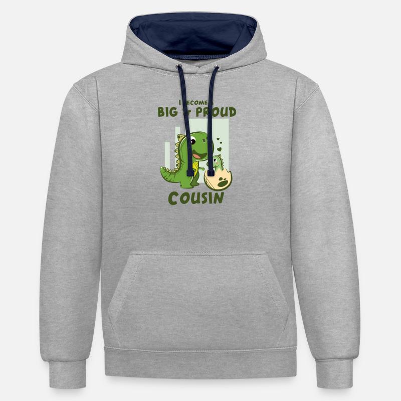 Je deviens un grand cousin - Sweat à capuche contrasté - gris chiné/bleu marine