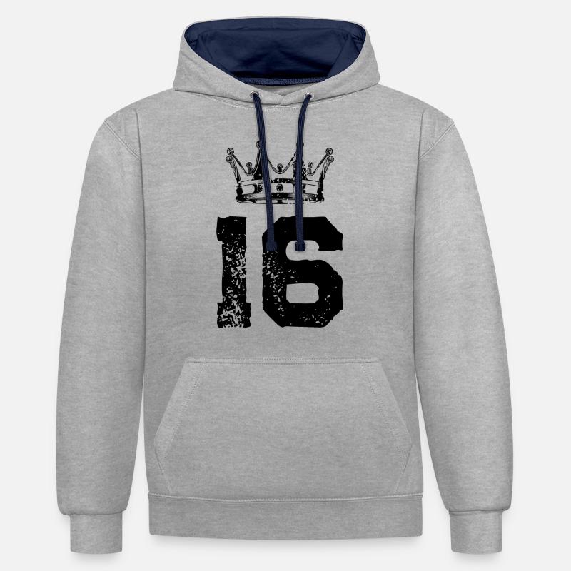 16 Couronne numérique - Sweat à capuche contrasté - gris chiné/bleu marine