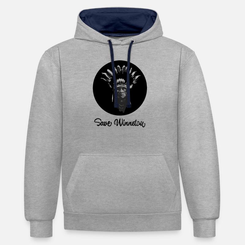 sauvez winnetou,winnetou,indiens,graffiti,cercle, - Sweat à capuche contrasté - gris chiné/bleu marine