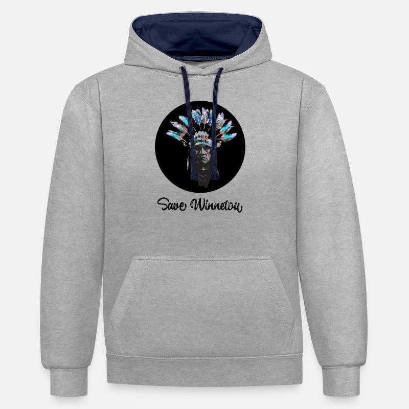 save winnetou,winnetou,indians,graffiti,circle, - Contrast hoodie - heather grey/navy