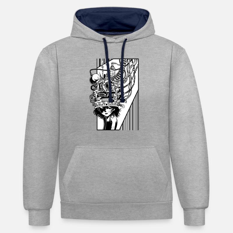 Télépathe - Sweat à capuche contrasté - gris chiné/bleu marine