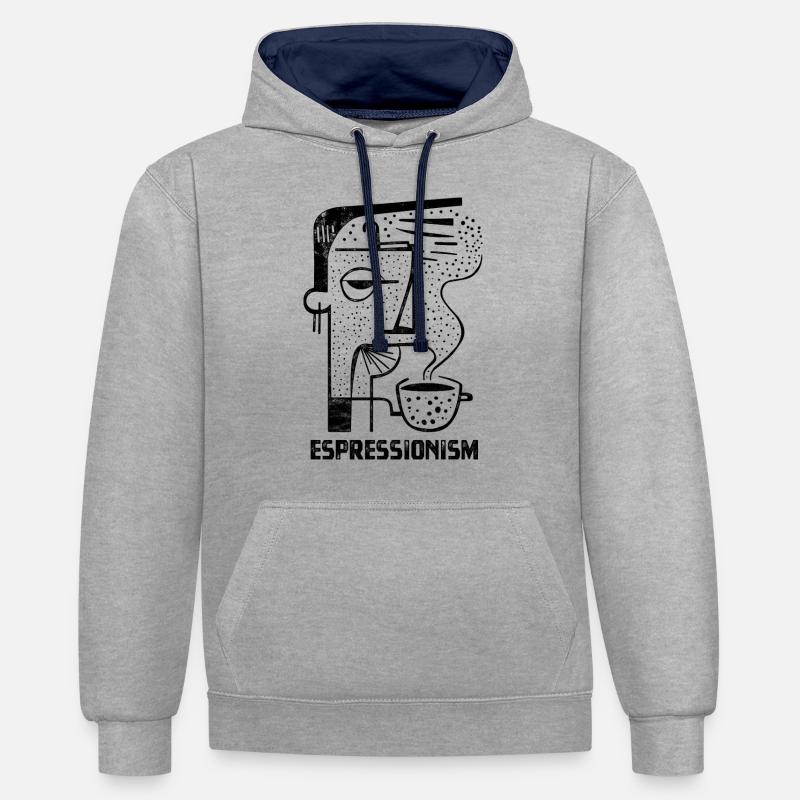 Espressionnisme - Espresso - Boire du café - Sweat à capuche contrasté - gris chiné/bleu marine