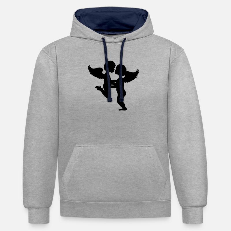 Deux anges baiser - Sweat à capuche contrasté - gris chiné/bleu marine