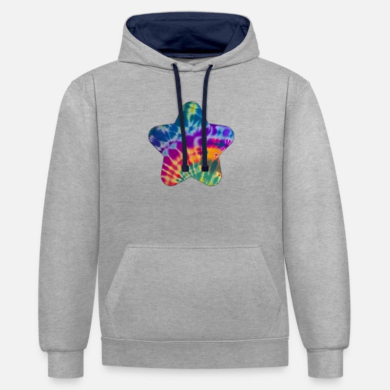 Groovy Tie Dye Star - Sweat à capuche contrasté - gris chiné/bleu marine