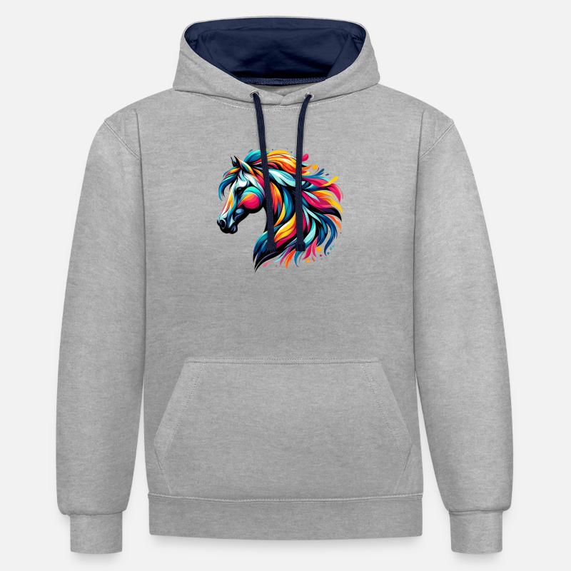 Cheval - Sweat à capuche contrasté - gris chiné/bleu marine