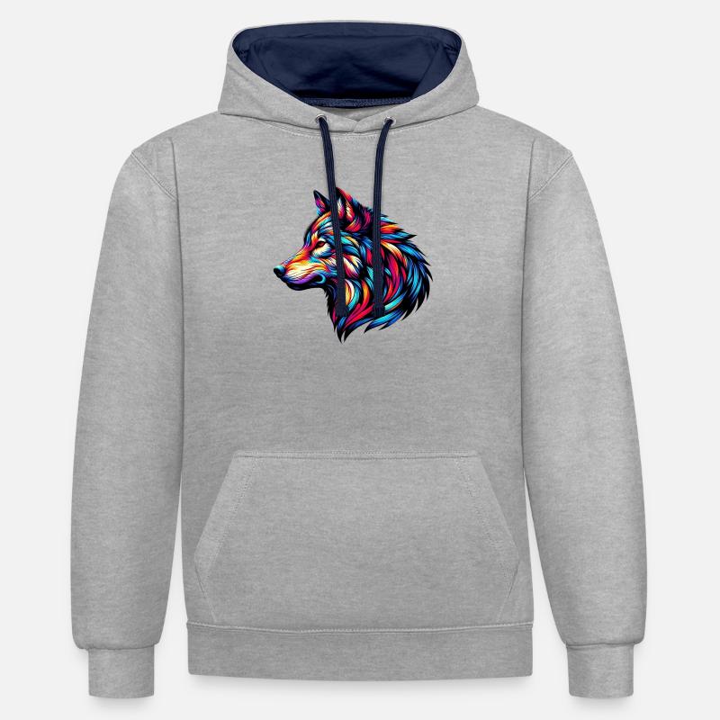 Loup - Sweat à capuche contrasté - gris chiné/bleu marine