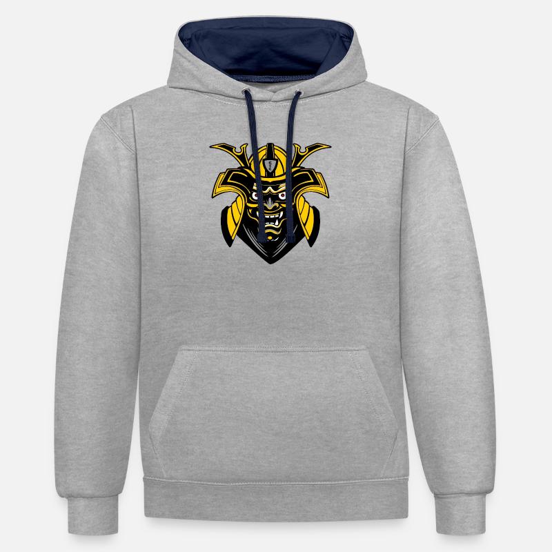 SMenpō Masque de samouraï or-noir - Sweat à capuche contrasté - gris chiné/bleu marine