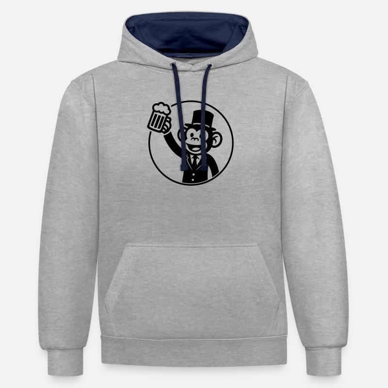 Affe Bräutigam Junggeselle Bier - Kontrast-Hoodie - Grau meliert/Navy