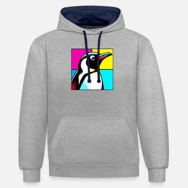pingouin - Sweat à capuche contrasté - gris chiné/bleu marine