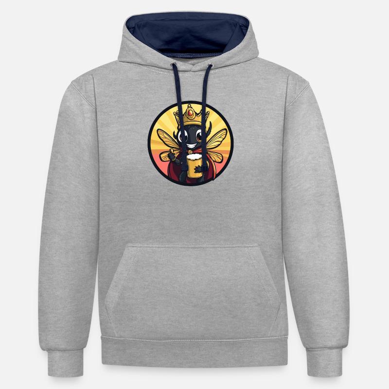Bière libellule, drôle - Sweat à capuche contrasté - gris chiné/bleu marine