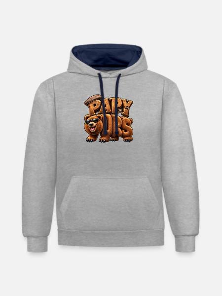 Papa Bear Wood stilisiert - Kontrast-Hoodie - Grau meliert/Navy