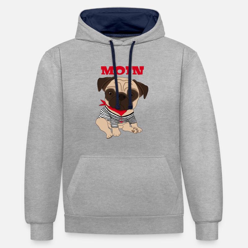 Idée cadeau chien - Sweat à capuche contrasté - gris chiné/bleu marine