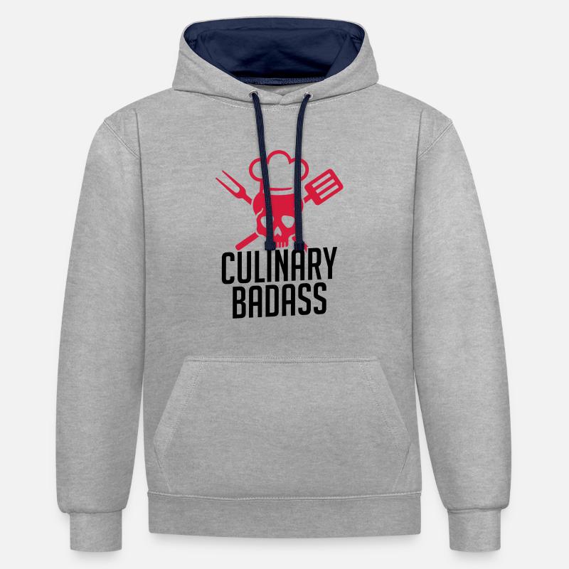 Chef cuisinier chef Humour Badass - Sweat à capuche contrasté - gris chiné/bleu marine
