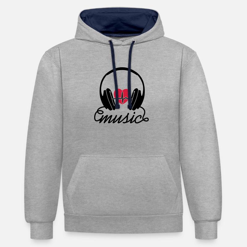 Music Heartbeat - Sweat à capuche contrasté - gris chiné/bleu marine