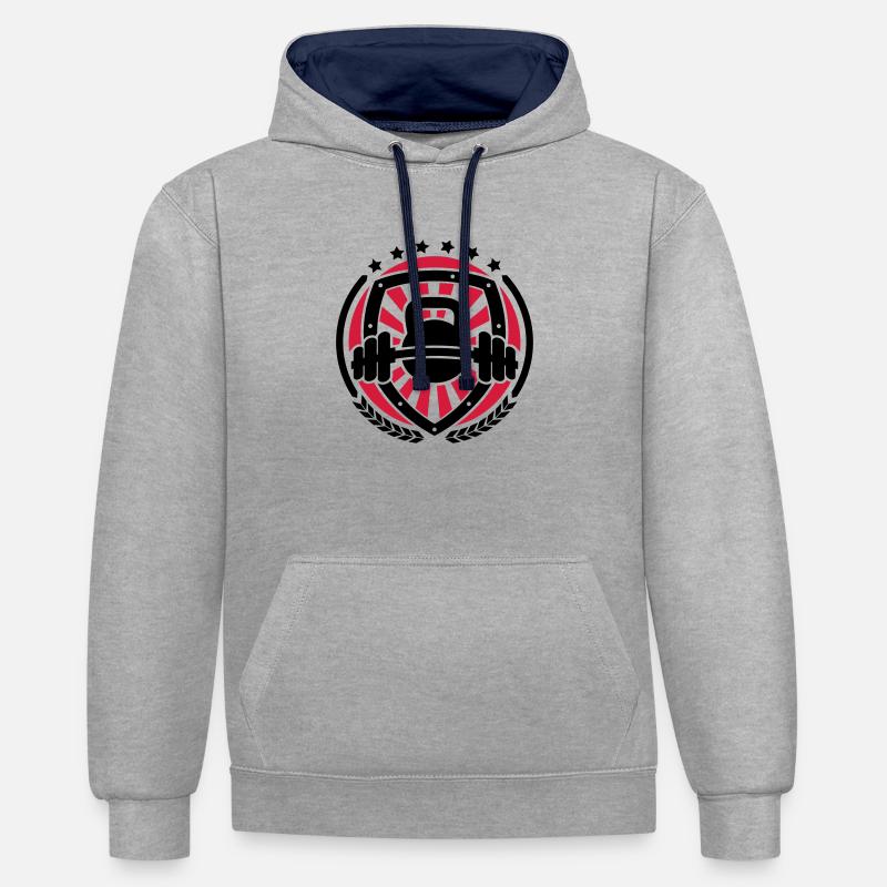 Workout Wappen 02 - Kontrast-Hoodie - Grau meliert/Navy