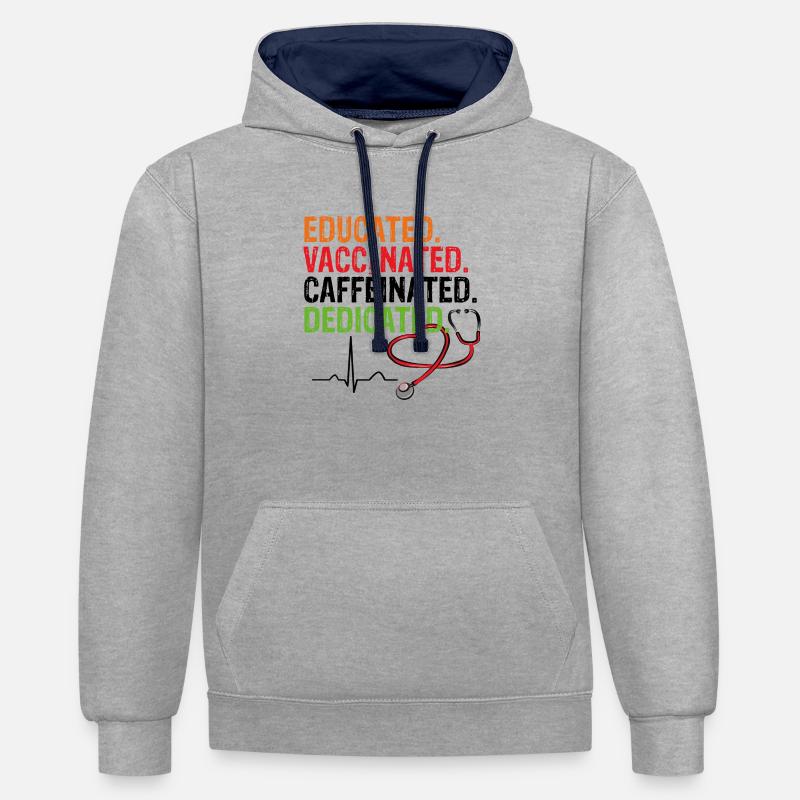 Educated Vaccinated Caffeinated Dedicated Vaccination - Sweat à capuche contrasté - gris chiné/bleu marine