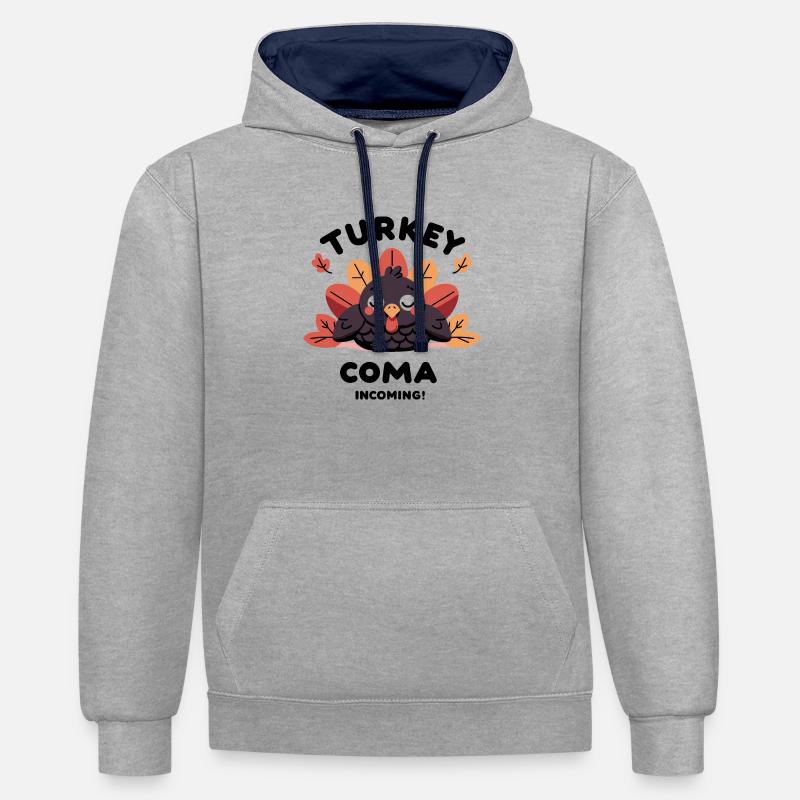 Coma de dinde à venir ! - Sweat à capuche contrasté - gris chiné/bleu marine