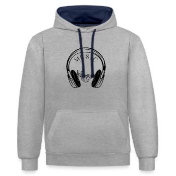 Headphones and musical notes. - Contrast hoodie - heather grey/navy - Front - Liana (172cm) & Jaron (178cm)